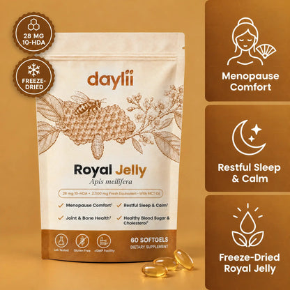 Daylii Royal Jelly softgels pouch, 28 mg 10-HDA, freeze-dried